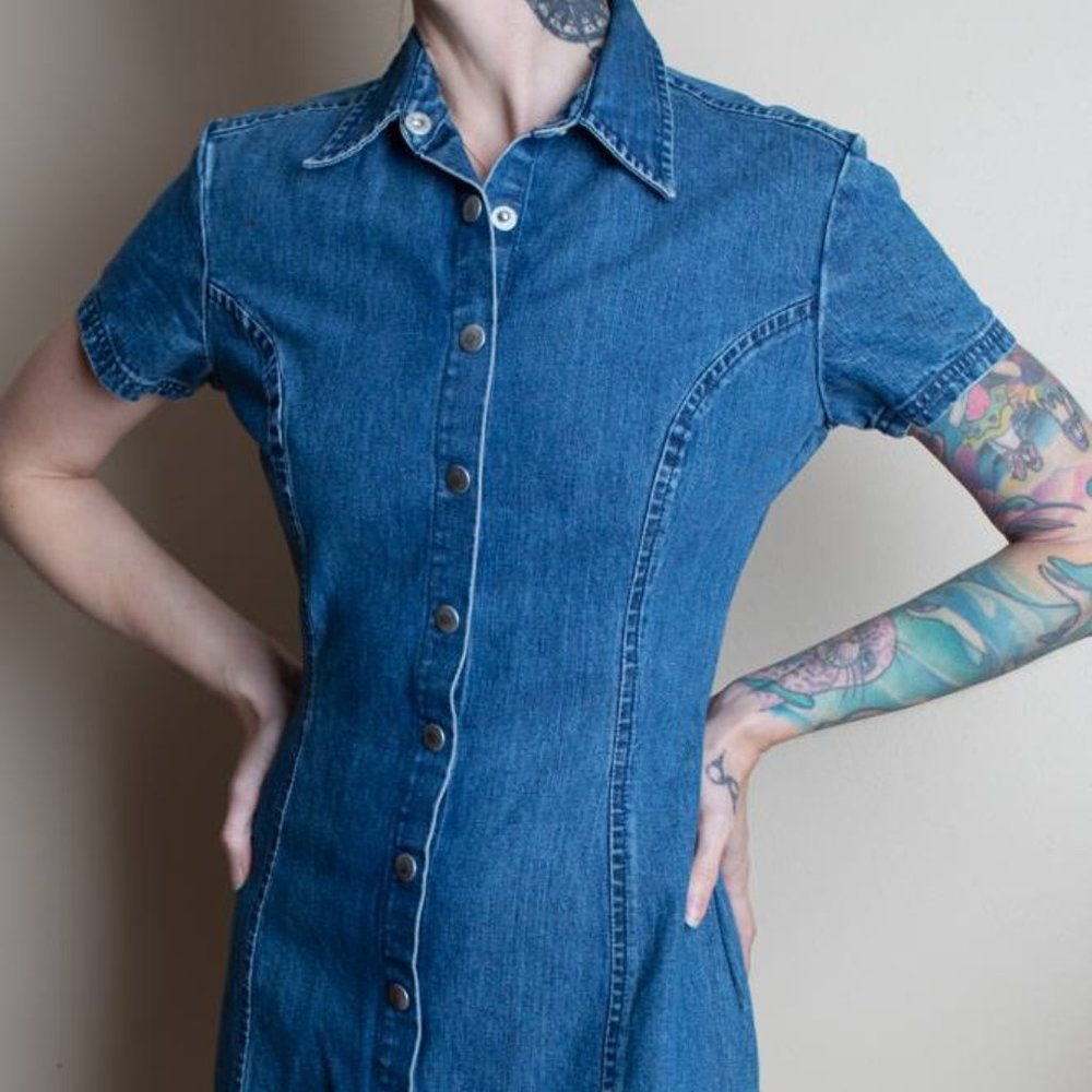 Vintage 90s Denim collared dress - size Sm